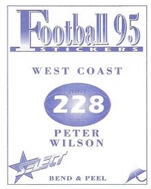 1995 Select AFL Stickers #228 Peter Wilson Back